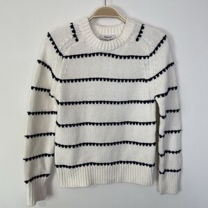Madewell Textured Cotton Crewneck Sweater Stripe‎ Ivory Navy XS Cozy Knit Chunky